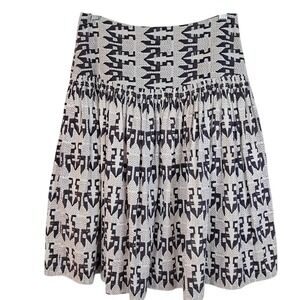 LAYLA S‎ Full Gathered Drop Waist Skirt Aztec Print Knee Length 100% Cotton Boho